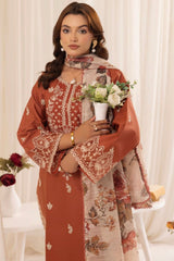 MOHAGNI ON UNSTITCHED 3PC DHANAK EMB WITH PRINTED WOOL SHAWL