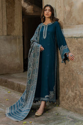 IZEL ON UNSTITCHED 3PC DHANAK EMB WITH PRINTED WOOL SHAWL