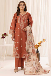 MOHAGNI ON UNSTITCHED 3PC DHANAK EMB WITH PRINTED WOOL SHAWL