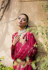 (MF1263) ELAF| UNSTITCHED 3PC HEAVY EMB PREMIUM LAWN WITH READY TO WEAR KHAADI-NET EMB DUPATTA
