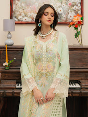 (MF1255) MAHNUR| UNSTITCHED 3PC HEAVY EMB PREMIUM LAWN WITH READY TO WEAR KHAADI-NET EMB DUPATTA