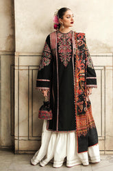 HUSSAIN REHAR ON UNSTITCHED 3PC DHANAK HEAVY EMB WITH PRINTED WOOL SHAWL