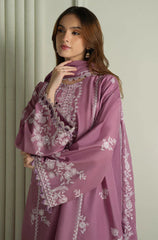 CROSS STITCH ON UNSTITCHED 3PC DHANAK EMB WITH DHANAK READY TO WEAR EMB SHAWL