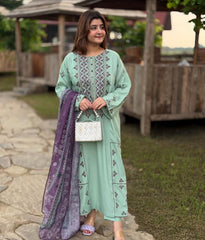 (MF123) UMZAY| UNSTITCHED 3PC HEAVY EMB PREMIUM LAWN WITH PRINTED SOFT DIAMOND PRINTED DUPATTA