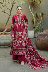 MF1334| AKBAR ASLAM UNSTITCHED 3PC HEAVY EMB PREMIUM DHANAK WITH READY TO WEAR EMB DHANAK SHAWL