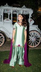 (MF239) MURK| UNSTITCHED 3PC EMB PREMIUM SHEMOZ SILK WITH EMB CHIFFON DUPATTA AND TROUSER EMB