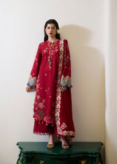 MF1335| HUSSAIN REHAR UNSTITCHED 3PC HEAVY EMB PREMIUM DHANAK WITH READY TO WEAR EMB DHANAK SHAWL
