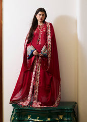 MF1335| HUSSAIN REHAR UNSTITCHED 3PC HEAVY EMB PREMIUM DHANAK WITH READY TO WEAR EMB DHANAK SHAWL