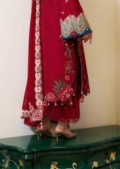 MF1335| HUSSAIN REHAR UNSTITCHED 3PC HEAVY EMB PREMIUM DHANAK WITH READY TO WEAR EMB DHANAK SHAWL