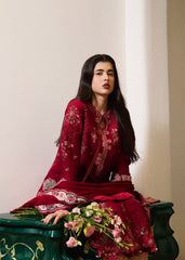 MF1335| HUSSAIN REHAR UNSTITCHED 3PC HEAVY EMB PREMIUM DHANAK WITH READY TO WEAR EMB DHANAK SHAWL