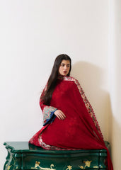 MF1335| HUSSAIN REHAR UNSTITCHED 3PC HEAVY EMB PREMIUM DHANAK WITH READY TO WEAR EMB DHANAK SHAWL