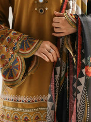 MF1341| ETHNIC UNSTITCHED 3PC HEAVY EMB PREMIUM DHANAK WITH READY TO WEAR PRINTED COTRIA SHAWL