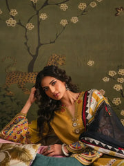 MF1341| ETHNIC UNSTITCHED 3PC HEAVY EMB PREMIUM DHANAK WITH READY TO WEAR PRINTED COTRIA SHAWL