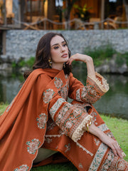 MF1354| BATIK UNSTITCHED 3PC HEAVY EMB PREMIUM DHANAK WITH DHANAK EMB SHAWL