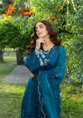MF1346| ELAF UNSTITCHED 3PC HEAVY EMB PREMIUM DHANAK WITH READY TO WEAR EMB DHANAK SHAWL