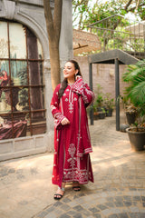MF1357| ANEELAS UNSTITCHED 3PC HEAVY EMB PREMIUM DHANAK WITH DHANAK EMB SHAWL