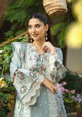 MF1337| ELAF UNSTITCHED 3PC HEAVY EMB PREMIUM DHANAK WITH READY TO WEAR EMB KHAADI NET DUPATTA