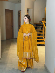 MF1359| ETHNIC UNSTITCHED 3PC HEAVY EMB PREMIUM SILK WITH READY TO WEAR KHAADI NET EMB DUPATTA