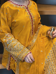 MF1359| ETHNIC UNSTITCHED 3PC HEAVY EMB PREMIUM SILK WITH READY TO WEAR KHAADI NET EMB DUPATTA