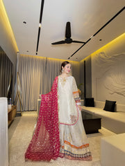 MF1360| ETHNIC UNSTITCHED 3PC HEAVY EMB PREMIUM SILK WITH READY TO WEAR KHAADI NET EMB DUPATTA