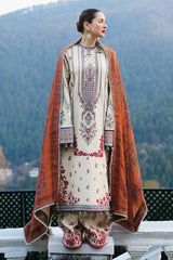 Heavy emb lawn with printed voil dupatta