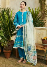 Emb Lawn with printed voil dupatta