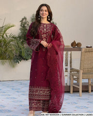 Emb lawn with organza Cut work Dopatta