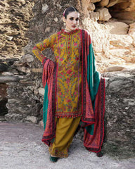 Hussain rehar on emb Dhanak with Pashmina printed wool shawl