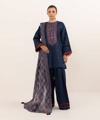 Sapphire on emb Dhanak with wool printed shawl
