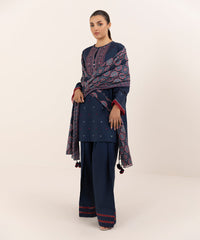 Sapphire on emb Dhanak with wool printed shawl