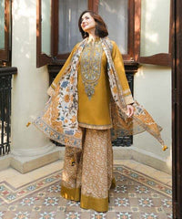 Emb dhanak with printed shawl with heavy emb trouser