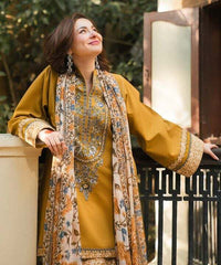 Emb dhanak with printed shawl with heavy emb trouser