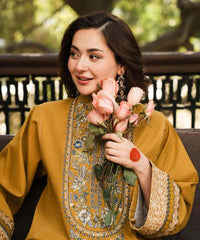 Emb dhanak with printed shawl with heavy emb trouser