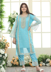 Sapphire on emb Dhanak with Emb Dhanak shawl