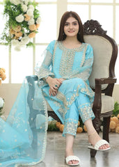 Sapphire on emb Dhanak with Emb Dhanak shawl