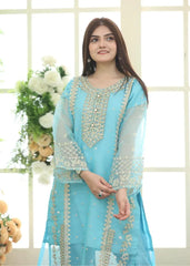 Sapphire on emb Dhanak with Emb Dhanak shawl