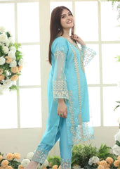 Sapphire on emb Dhanak with Emb Dhanak shawl