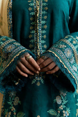 Coco by zarashahjanah on heavy emb dhanak with printed wool shawl