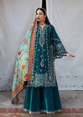 Hussain rehar on heavy emb dhanak with twill printed shawl