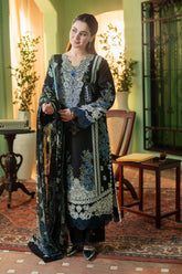 Jade on emb Dhanak with silky wool printed shawl