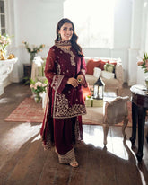 Azure on heavy emb Dhanak with Dhanak emb shawl