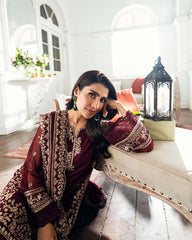 Azure on heavy emb Dhanak with Dhanak emb shawl