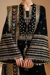 MF1330| JAZMIN UNSTITCHED 3PC HEAVY EMB PREMIUM MICRO VELVET WITH READY TO WEAR EMB KHAADI NET DUPATTA