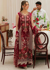 MF1350| MAHNUR UNSTITCHED 3PC HEAVY EMB PREMIUM DHANAK WITH READY TO WEAR EMB DHANAK SHAWL