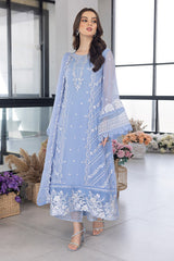 (MF1273) AZURE| UNSTITCHED 3PC HEAVY EMB PREMIUM LAWN WITH ORGANZA EMB DUPATTA
