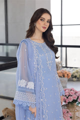 (MF1273) AZURE| UNSTITCHED 3PC HEAVY EMB PREMIUM LAWN WITH ORGANZA EMB DUPATTA