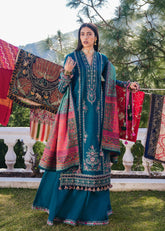 (MF1279) HUSSAIN REHAR| UNSTITCHED 3PC HEAVY EMB PREMIUM LAWN WITH INDIAN CHIFFON PRINTED DUPATTA