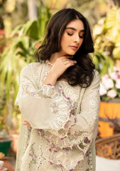 MF1338| ELAF UNSTITCHED 3PC HEAVY EMB PREMIUM DHANAK WITH READY TO WEAR EMB KHAADI NET DUPATTA
