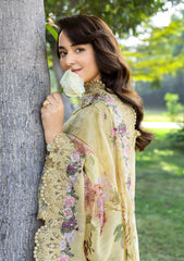 MF1349| ELAF UNSTITCHED 3PC HEAVY EMB PREMIUM VISCOS WITH READY TO WEAR EMB & PRINTED SILK SHAWL