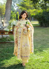 MF1349| ELAF UNSTITCHED 3PC HEAVY EMB PREMIUM VISCOS WITH READY TO WEAR EMB & PRINTED SILK SHAWL